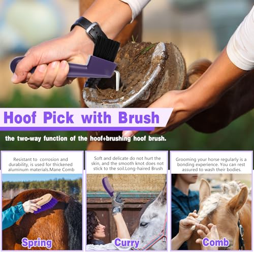Abbylike 12 Pieces Horse Grooming Kit Equine Care Brushes, Gray and Purple - color: Gray and Purple