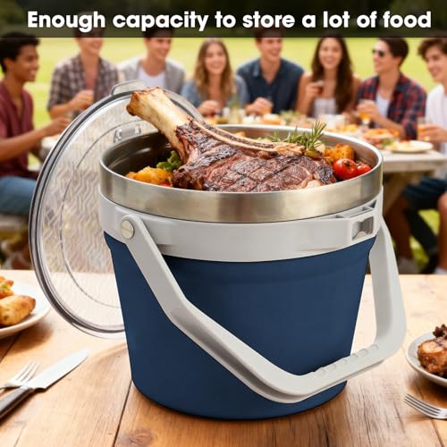 COKTIK 7L Vacuum Insulated Ice Bucket with Lid and Scoop& Tongs，Large capacity Stainless Steel Beverage Bucket for Cocktail, Champagne, Wine, Beer，Large Parties（Dark Blue Suit） - color: Dark Blue Suit