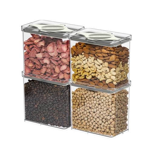 4-Pack Airtight Pantry Containers, 1.9 QT Clear SAN Food Storage Jars with Twist-Lock Lids, Detachable for Easy Cleaning, Stackable for Cereal, Pasta, Rice, Oats & Snacks White - color: White