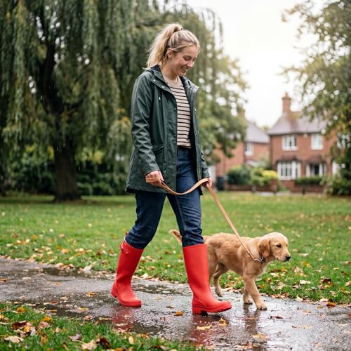HISEA Women Rain Boots Slim Calf Tall Waterproof Tight PVC Rubber Rainboots - color: Red-slim Calf, size: 7