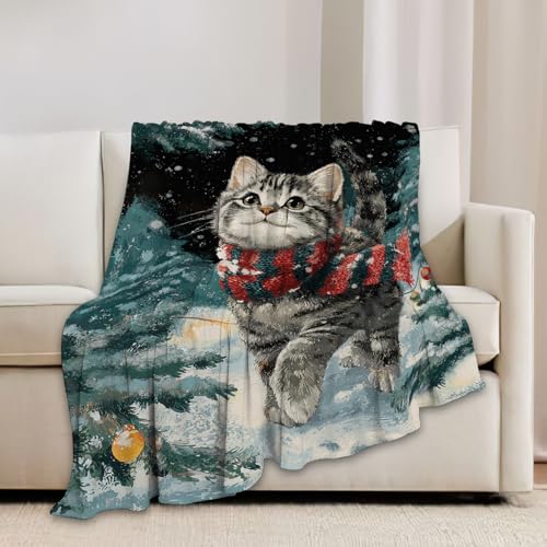Cat Blanket Christmas Winter Night Blankets Kitten Gifts 80"x60" - color: Cat, size: 80"x60"