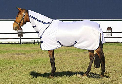 TuffRider Comfy Mesh Combo Neck Fly Sheet | UV Protection Horse Sheet with Neck Cover, 190 Grams Breathable Polyester Mesh - White - 72 - color: White, size: 72