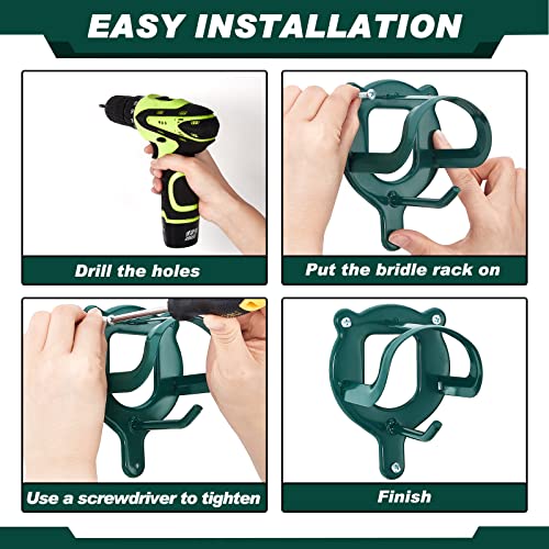 Dunzy 3 Counts Horse Bridle Rack Bracket Bridle Hooks Tack Storage Halter Hanger Metal Holder with Tubes and Screw for Horse Barn Supplies(Dark Green) | Metal Horse Bridle Rack for Barn Storage, Includes Mounting Hardware and Anchors, Space Saving Hooks f