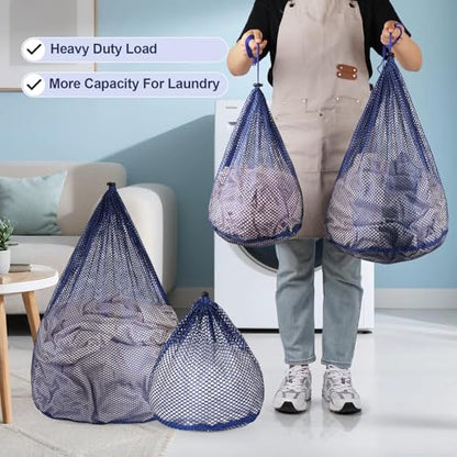 4Pcs Mesh Laundry Bags Washing Machine Mesh Wash Bags for Clothes,Underwear,Lingerie, Bed Linen with Drawstring Closure Sturdy(4 Size, Blue) - color: Blue, size: Pack 4 pcs