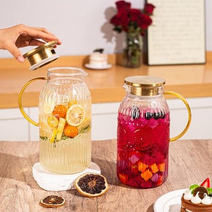 Amzcku Glass Pitcher with Lid 68oz 2L Vintage Water Carafe Beverage 2Pack - size: 68 Ounces (2 Pack)