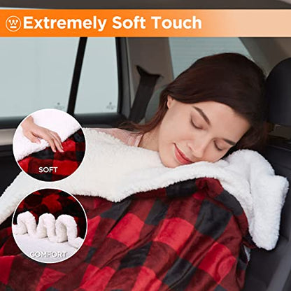 Westinghouse Heated Car Blanket, Red Buffalo Plaid, Machine Washable 59x43 - color: Red Buffalo Plaid