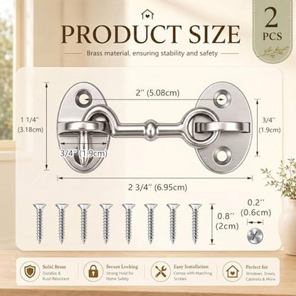 2 Pieces 2.75 Inch Brass Hook and Eye Latch Gate Door Latch, Satin Nickel - color: Satin Nickel, size: 2.75 Inch