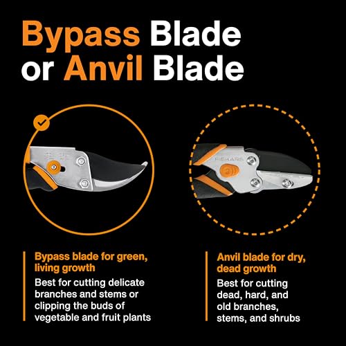 Fiskars Deluxe Forged Bypass Pruner, 3/4" Cut Capacity Garden Hand Pruners for Stems and Light Branches, Angled Cutting Head Reduces Wrist Fatigue, Precision Ground Steel Blade, Non Slip Grip - style: Deluxe Pruner