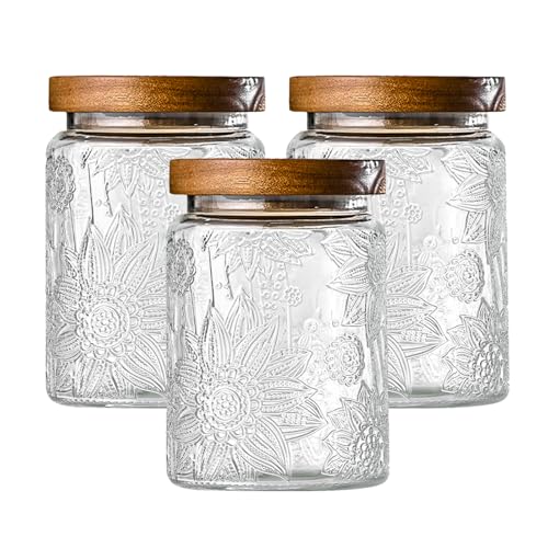 Glass Storage Containers With Lids, Glass Jars With Lids, 24oz, Set Of 3 - color: Sunflower*3-24oz