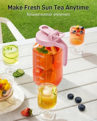 64 oz Mason Jar Pitcher, Glass Pitcher with Lid for Sun Tea & Iced Tea - color: Pink, size: 64 Ounces
