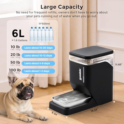ZOMISIA 1.6 Gallon Automatic Dog Water Dispenser with Stainless Steel Bowl - color: White, size: 6L