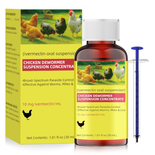 Ivermectin for Chickens, Poultry Dewormer 10 mg/mL Liquid for Worm, Mite & Lice Care Support, Oral Suspension with Dosing Syringe, for Backyard Chickens & Poultry Flocks, 1.01 oz