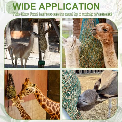 Slow Feeder Hay Net, 40" Length 2" Holes Strong Load-Bearing, Nylon Slow Feed Bag Hay Feeder, (Green, 2 Pcs), Intended for Horses/Goats/Trailer/Stall - color: Green