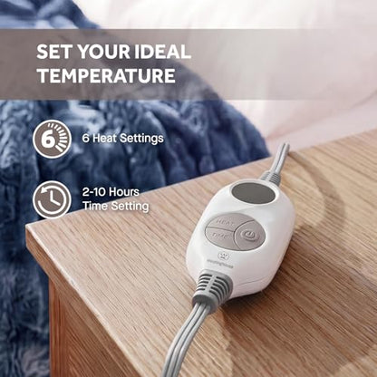 Westinghouse Heated Throw Blanket, Faux Fur with 6 Heating Levels, Indigo - color: Indigo, size: Throw 50" x 60"