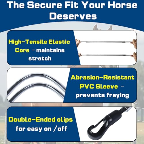 6-Pack Horse Blanket Leg Straps-Elastic Replacement Straps, Horse Supplies | with Double-Ended Quick Clips 20" Adjustable Stretchy Leg & Tail Straps, Fit for Winter Turnout Rugs & Stall Buckets (Medium)