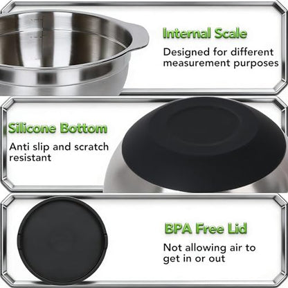304 Stainless Steel Colander, 2.5 QT Capacity and 2.5 QT Mixing Bowl, Micropore Strainer for Washing Rice, Fruit, and Veggies, Perfect Draining for Cooked Pasta - size: 2.5QT+2.5QT