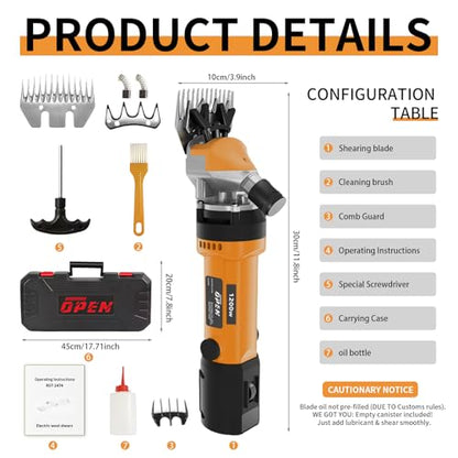 1200W Sheep Shears Clippers, 3200RPM 6-Speed Heavy Duty Electric Sheep Shears, 13T Blades, Professional Livestock Clippers for Farm Alpacas Goats with Video Guide (Orange) - color: Vitality Orange