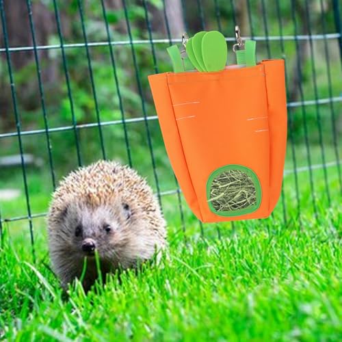 Estivaux Rabbit Hay Feeder Bag Carrots Guinea Pig Hanging Hay Feeding Bag with Hole Pet Storage Dispenser for Chinchilla Hamster Bunny Small Pet Animals - color: Carrots