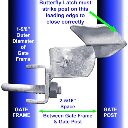 Jake Sales -Chain Link Fence Butterfly Gate Latch - Fence Automatic Gate Latch - 1-5/8" Gate Frame and 2-3/8" Gate Post - Galvanized Fence Gate Latch with Hole for Padlock - color: GALVANIZED, size: 1-5/8" x 2-3/8"