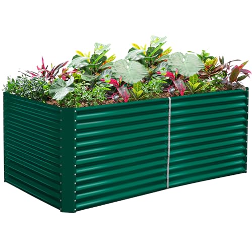 Land Guard 6x3x3ft Rectangular Galvanized Raised Garden Beds, Large-Capacity Metal Planter Box Outdoor, Durable Deep Raised Garden Bed 3ft Tall, Raised Beds for Gardening Vegetables, Forest Green - color: Forest Green, size: 6×3×3ft