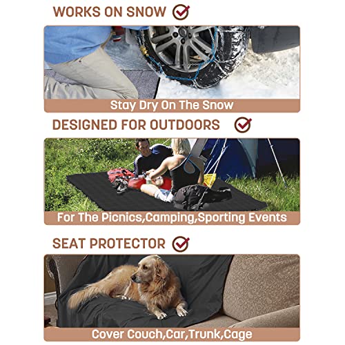 Tirrinia Waterproof Outdoor Blanket with Sherpa Lining, Windproof Foldable - color: Black/Grey, size: 51” x 59”