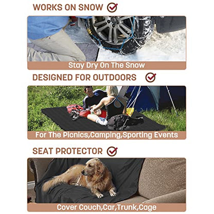 Tirrinia Waterproof Outdoor Blanket with Sherpa Lining, Windproof Foldable - color: Dark Green/Grey, size: 59” x 80”
