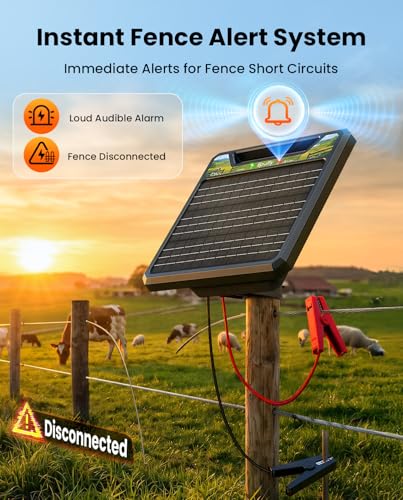 Solar Electric Fence Charger, Epoify LD03, 1 Joule, 45-Mile for Livestock | 8W Solar Panel with AC Backup, 8000mAh Battery, Auto Short-Circuit Alarm, Weatherproof Housing - color: Black
