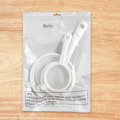 Skyley 3 Pcs Plastic Nylon Mesh Kefir Fine Strainer Set, 3 In, 5 In, 7 In | Plastic Flour Colander with Handle Nylon Kefir Food Strainers Flour Sifter for Baking Kitchen Tea Juice Pasta - size: 3 Inch, 5 Inch, 7 Inch