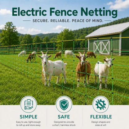 Electric Fence Netting, 49.6" H x 164'L, Electric Poultry Fence, Net Fencing Kit, Movable Livestock Nets for Yard,Backyards,Farms,Ranches, Energizer Not Included - size: 164'L x 49.6" H
