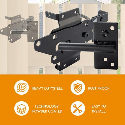 Self-Locking Gate Latch for Wooden Fence, Post Mount Automatic Gate Lock | 1 Pack, Gate Latches for Wooden Gates, Outdoor Garden, Vinyl, Included Screws, Black Finish, Steel, HOME MASTER HARDWARE