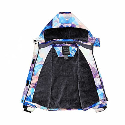 wantdo Girls Winter Ski Coat Fleece Snowboarding Jacket Waterproof 10000mm | Removable Hood, Chest Pocket, Fleece Lining, Windproof, Machine Washable - color: Mountain Flora, size: 6-7