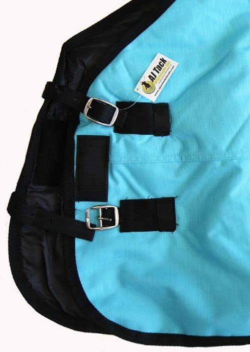 AJ Tack 1200D Waterproof Winter Horse Blanket with Storage Bag - 400g Heavyweight Turnout with Fleece Collar, Shoulder Gussets & Tail Flap - Turquoise 84" - size: 84