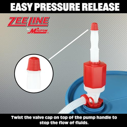 Zeeline By Milton ZE369W, Siphon Drum Pump, Manual Siphon pump with flexible 48” hose,7 Gallons Per Minute, Transfer Liquids from 55Gallon Drums or Smaller, Def Drum Pump,(Polyethylene/Polypropylene)