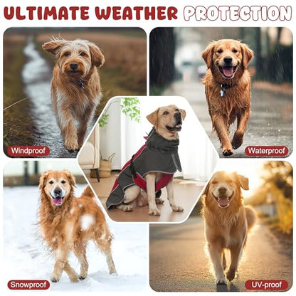 Dog Raincoat, Waterproof Dog Coat with Polar Fleece Lining - color: Red, size: Large