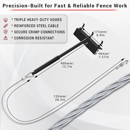 Chain Link Fence Top Rail Tensioner Tool, Heavy-Duty Steel Stretcher with 3 Hooks & 28" Cable Hook, 300 lbs Pull Capacity, Easy One-Person Installation, Black, 2PC - color: Black