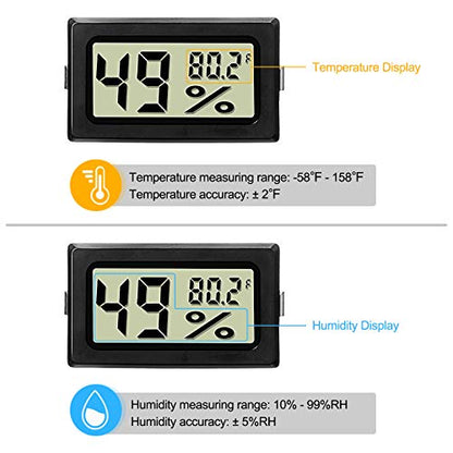 Weewooday Mini Digital Temperature Humidity Meters Gauge with Probe Gauge LCD Fahrenheit Display Thermometer Hygrometer for Incubator Reptile Plant Greenhouse Chicken Coop Garden(Black, 3 Pieces) - size: Black
