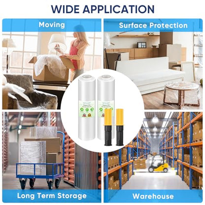 TICONN 2Pk Stretch Wrap Stretch Film Roll, 1000ft Industrial Strength 15 inch Wide Clear Plastic Wrap with Handles for Pallet Wrapping Shipping Moving - style: 15''-2PK