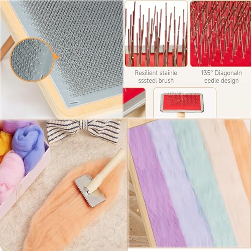 JZCHBL 6PCS Wool Blending Board Carding Brush Set, Yarn Making Kit, 4 Wood Craft Sticks Two Brushes for Combing