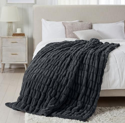 Springtree Home Luxury Micro Plush Throw Blanket | Thick Faux Fur | Black | Lily Collection | 60" x 70" | Black Blanket | Ultra Plush - color: Caviar, size: 60" x 70" (Large)