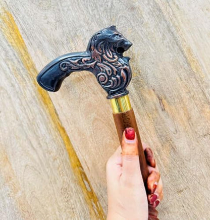 Handmade Solid Brass Head Handle Vintage Style Antique Wooden Walking Stick Cane Gift (3 Fold Wooden Walking Cane) - style: Dragon walking hadle stick