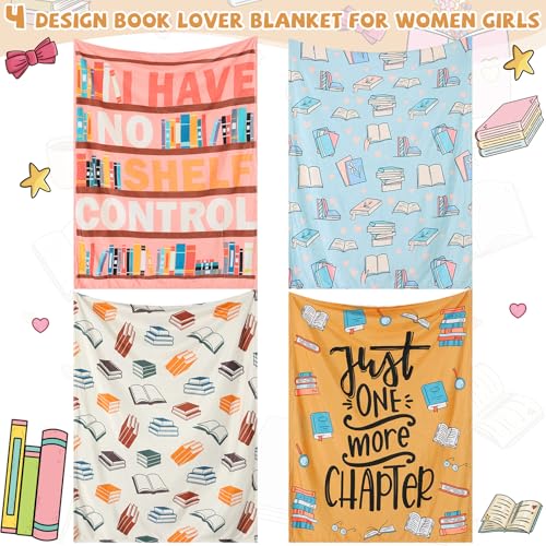 VitalCozy 4 Pack Book Throw Blankets for Teens Adult Soft Fleece Flannel Couch Blankets Birthday Gifts for Book Lovers Bookish Librarians, 40''x50'' - style: Book Lover