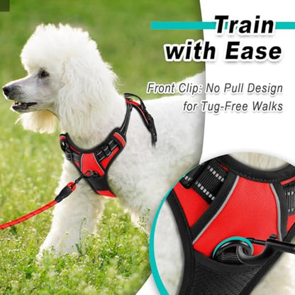 BARKBAY Dog Harness for Small Sized Dog No Pull 2 Leash Clips Dog Vest - color: Red, size: X-Small