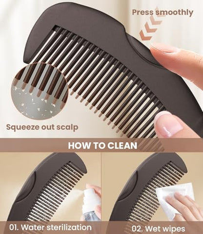 Dandruff Comb Removal Hollow Fine Tooth Scalp Detox Hair Care Tool 1PC | Build Up Flakes Lice Comb, Self Cleaning, Button Release Design, Anti Slip Comb Handle, Scalp Masssage, for Women Men Kids - color: 1PC Brown