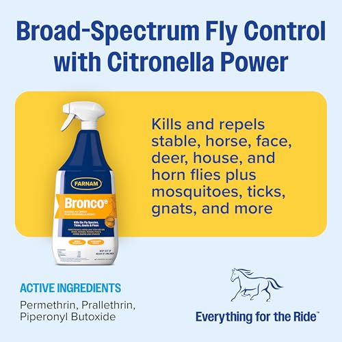Farnam Bronco E Fly Spray for Horses, Dogs & Premises 32 oz Spray - size: 32 fl oz