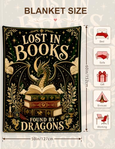Fantasy Book Gifts，Book Dragon Blanket for Read Lovers 60 * 50 | Reading Gifts for Readers Bookish Librarian Bookworm Dragon Lovers, Fourth Wing Blanket Birthday Christmas Fantasy Gifts - color: Dargon Reading