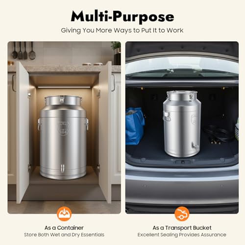 304 Stainless Steel Milk Can, Strong Sealed Lid, Faucet (76.0, Liters) | Multi-Functional Use, Four-Point Tight Locking Latch; For Home Milk Shop Restaurant, To Hold Grains Milk Water