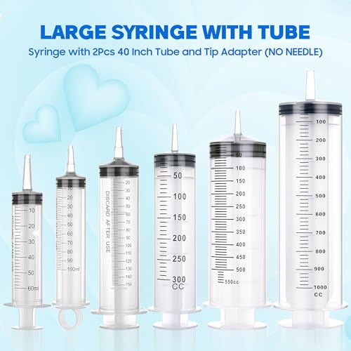 60ml/cc Syringes with Tube 40 Inch Handy Plastic Tubing and Adapter Tip - size: 60ML/CC