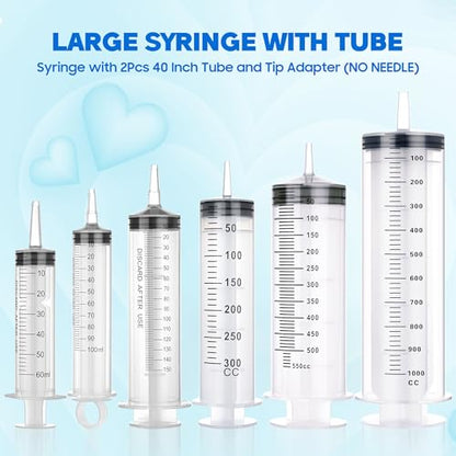 200ml/cc Syringes with Tube 40 Inch Handy Plastic Tubing and Adapter Tip - size: 200ML/CC