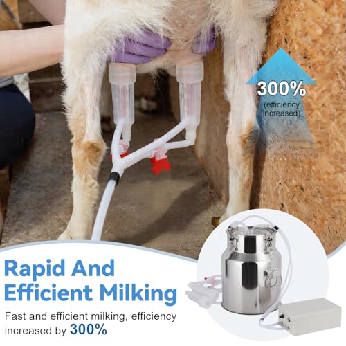 Cow Goat Milking Machine Electric Milker, Stainless Steel Bucket with Adjustable Pulsation Vacuum System, Portable Automatic Milking Machine for Small Farm and Home Dairy Ordeñadoras Lecheras (5L) - size: 5L