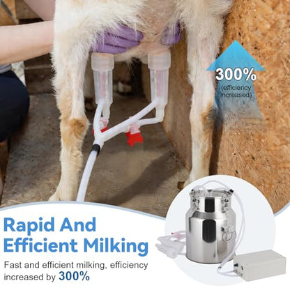 Cow Goat Milking Machine Electric Milker, Stainless Steel Bucket with Adjustable Pulsation Vacuum System, Portable Automatic Milking Machine for Small Farm and Home Dairy Ordeñadoras Lecheras (5L) - size: 5L